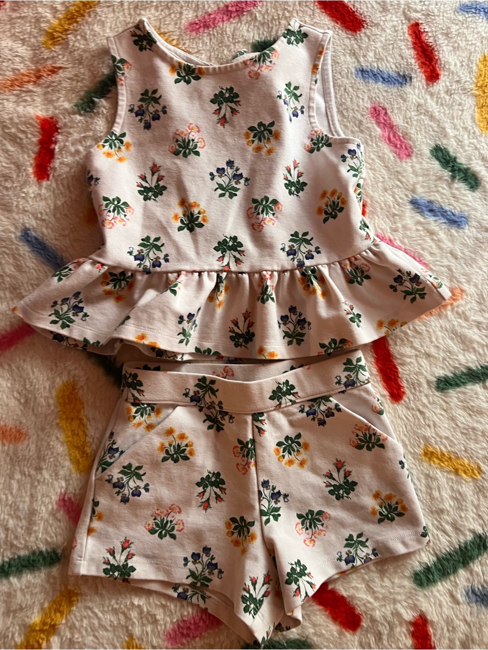 Janie and Jack Cream Floral Peplum Top & Shorts Set